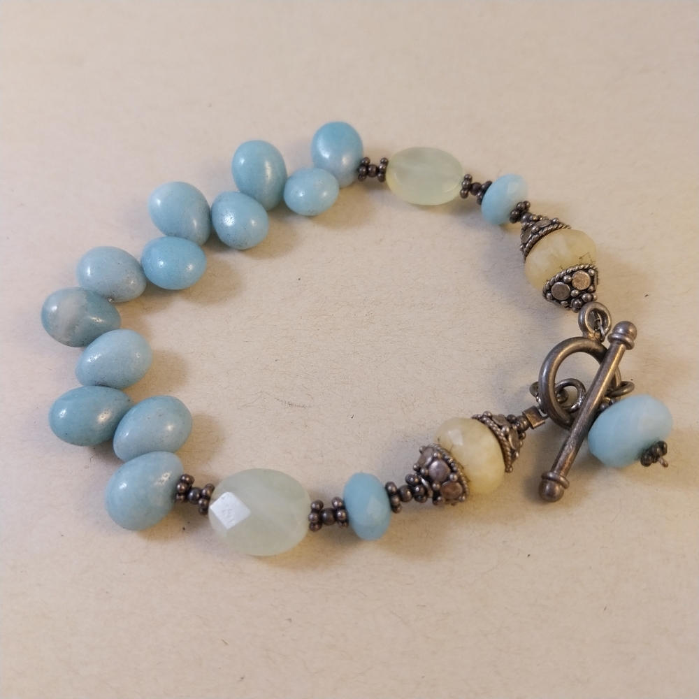Vintage Sterling Silver Blue and Cream Gemstone Bracelet